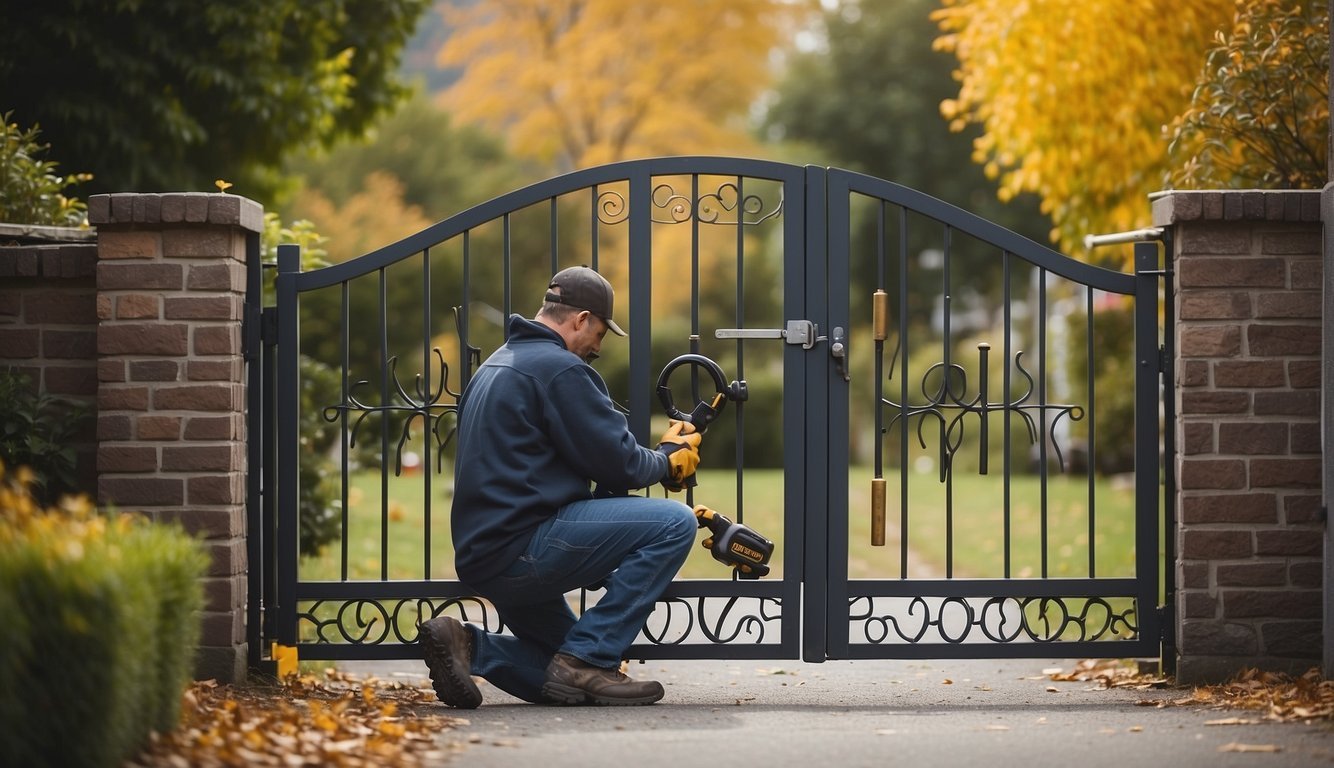 "Garage door repair services in Lewis Center, Ohio, featuring professional technicians fixing a residential garage door."